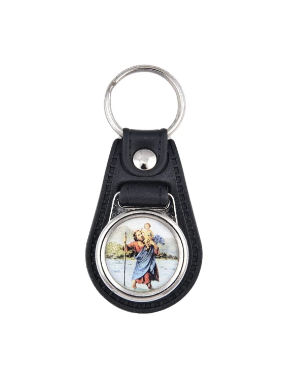 Brelok ze świętym Krzysztofem z ekoskóry
