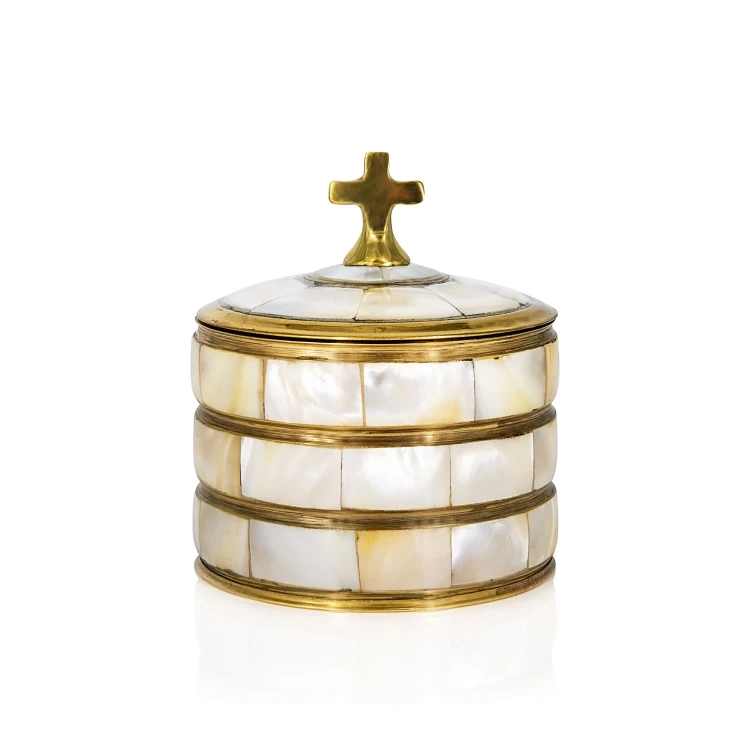 Pojemnik mosiężny na komunikanty, perłowy