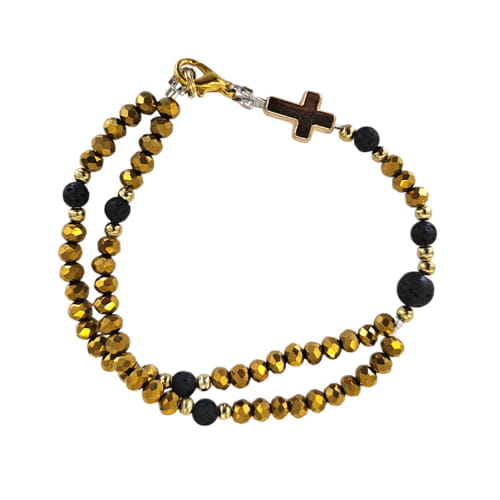 Rosenkranz-Armband mit vergoldeten Perlen und Vulkangestein