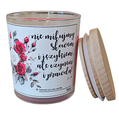 Świeca Sojowa Rose z Cytatem Religijnym