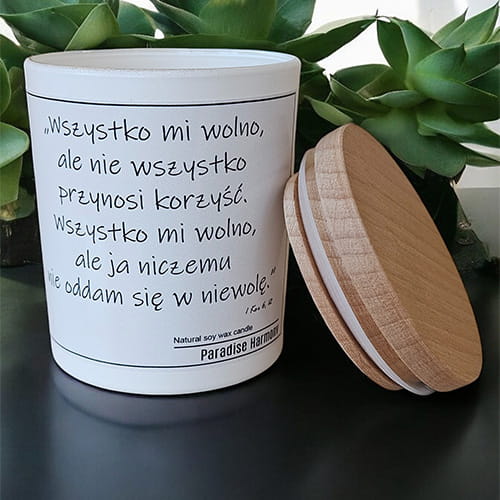 Świeca Sojowa Paradise z Cytatem Religijnym
