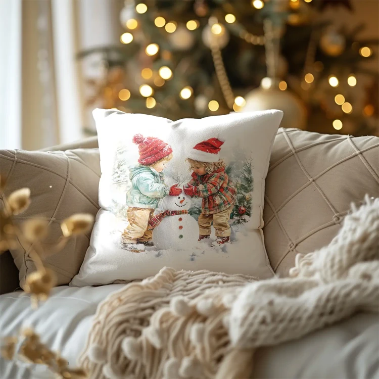 Christmas Children's Pillow with a Winter Play Theme