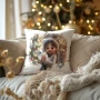 Weihnachtskissen für Kinder mit einem Mädchen und einem Kätzchen
