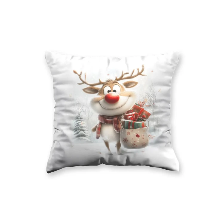 Christmas Pillow for Kids with Cheerful Rudolph and Gifts