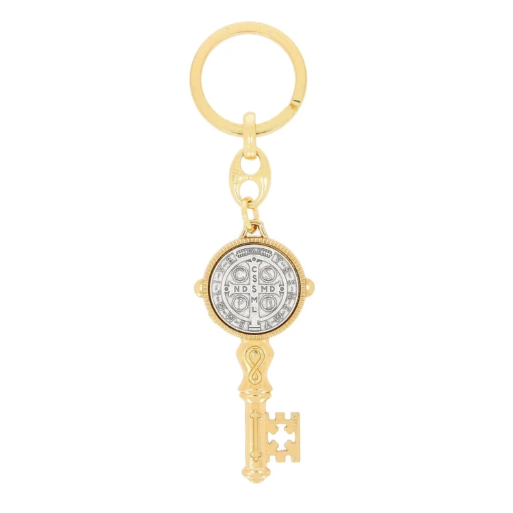 Gold-Plated Saint Benedict Key-Shaped Keychain