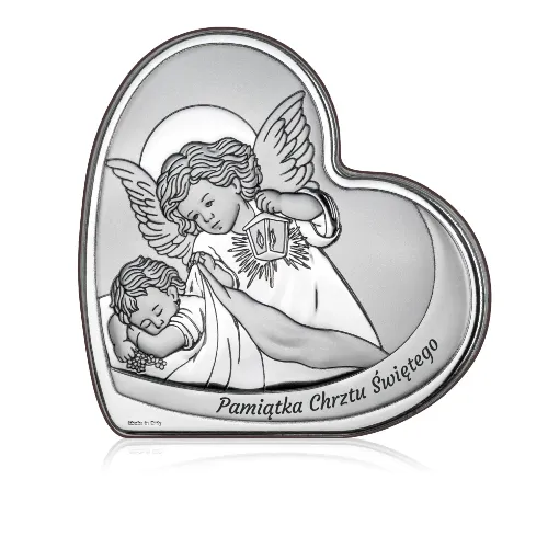 Srebrny obrazek serce – Aniołek z latarenką