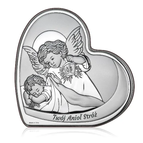 Srebrny obrazek serce - Twój Anioł Stróż