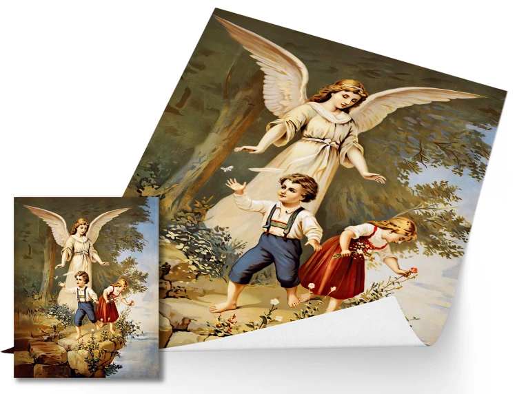 Schutzengel mit Kindern – religiöses Poster