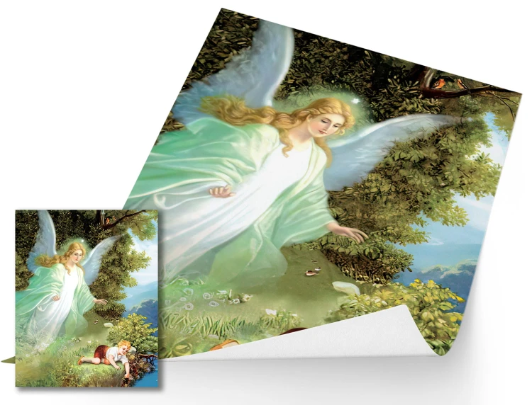 Schutzengel über einem Kind – religiöses Poster