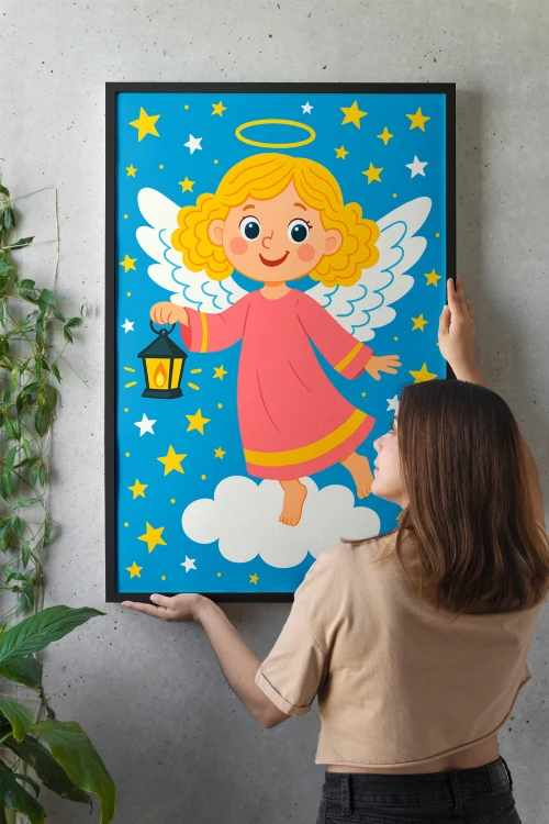 Angel with Lantern – Religious Poster for Children