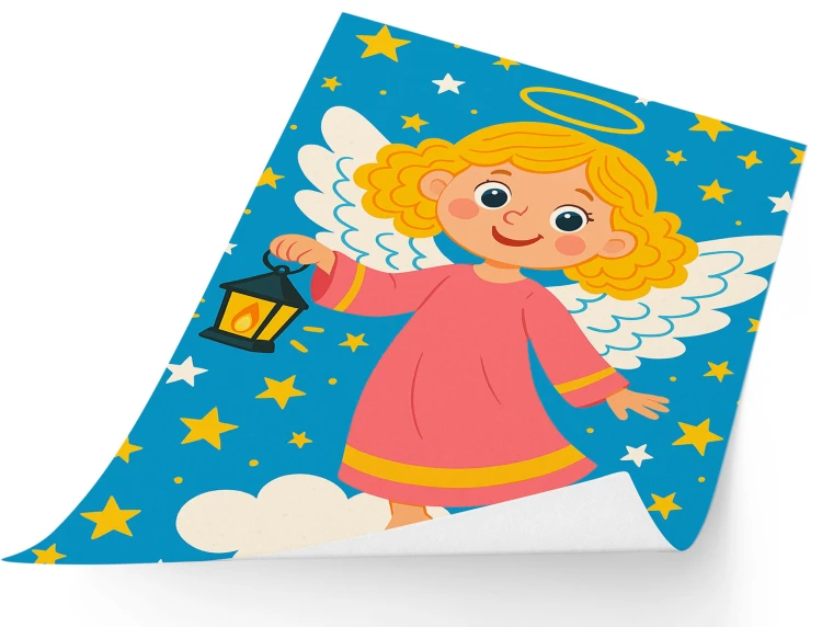 Engel mit Laterne – religiöses Poster für Kinder