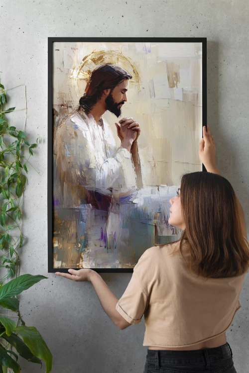 Jezus w modlitwie – obraz impresjonistyczny – plakat religijny