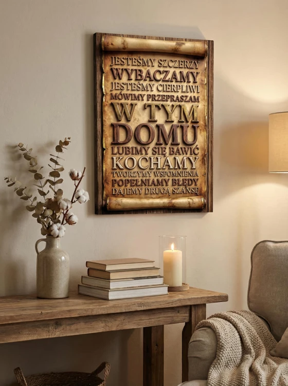 W TYM DOMU – obraz na desce z sentencjami