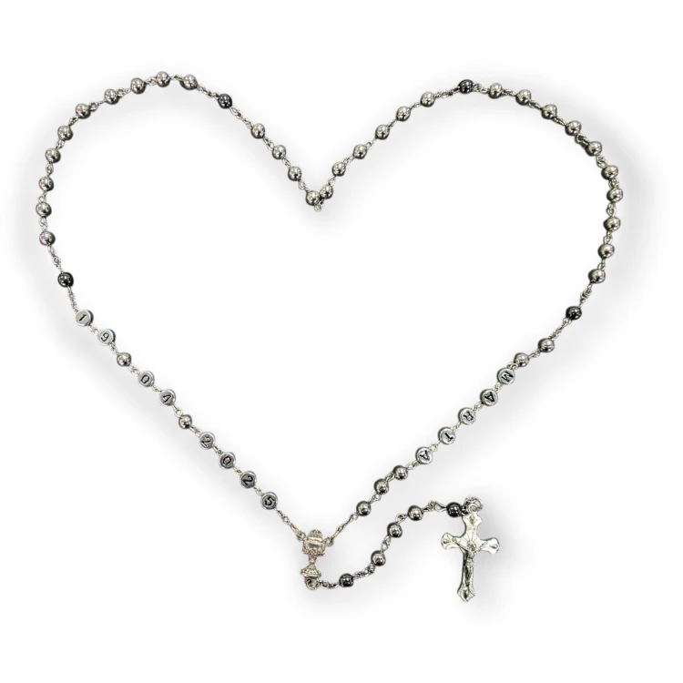 Personalized Metal Rosary – Name & Date | Chalice Centerpiece