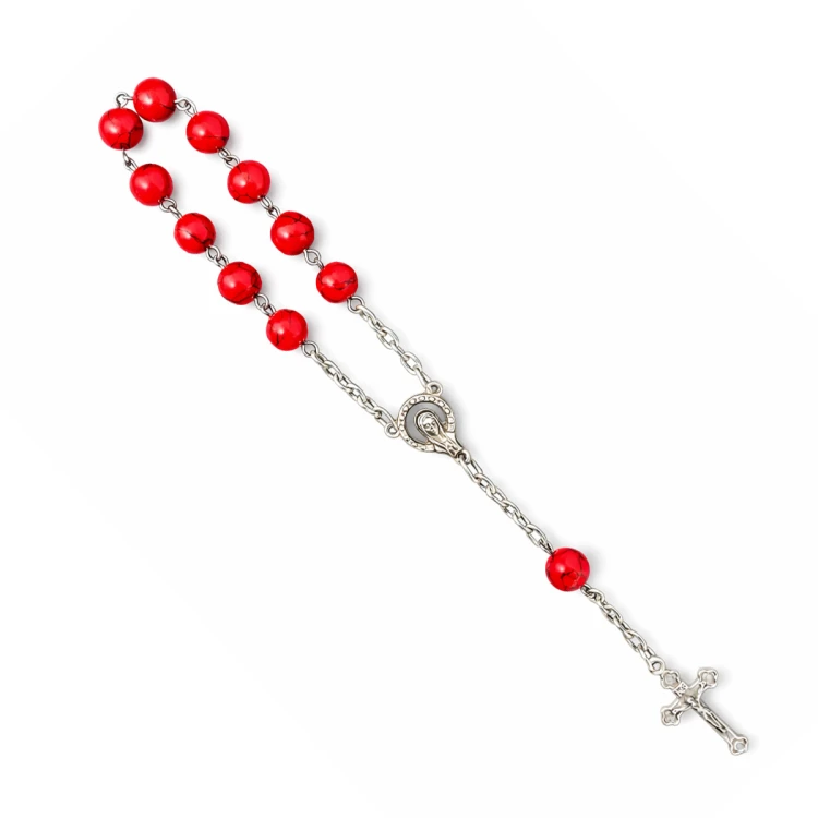 Single Decade Rosary – Red Howlite Stone | Our Lady Centerpiece