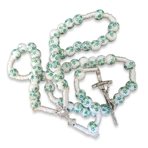Green Leaf Ceramic Rosary on Cord – Chalice & Papal Cross