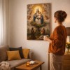Religious canvas print of Our Lady of Gietrzwałd appearing on a maple tree to two visionaries, classic academic style, gallery wrap.