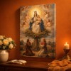 Religious canvas print of Our Lady of Gietrzwałd appearing on a maple tree to two visionaries, classic academic style, gallery wrap.