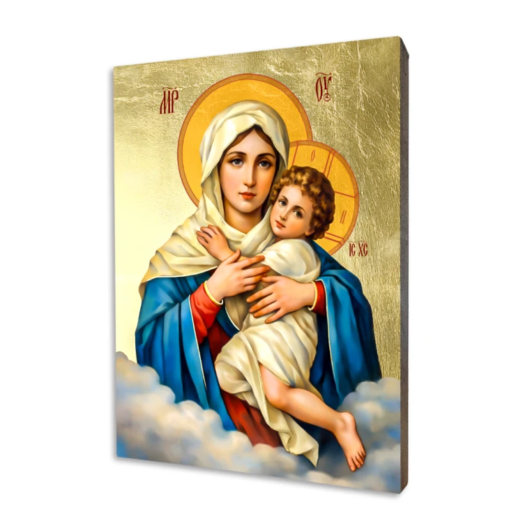 Ikona Matki Bożej Trzykroć Przedziwnej, wizerunek szensztacki na złoconej desce lipowej, wysoka jakość druku bezpośredniego.