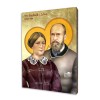 Ikona religijna przedstawiająca Świętych Ludwika i Zelię Martin, wykonana techniką druku na złoconej desce lipowej, tło ze szlagmetalu.