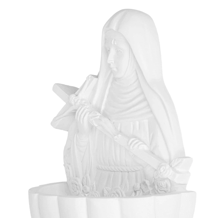 Biała kropielniczka domowa ze świętą Ritą wykonana z żywicy, 13 cm