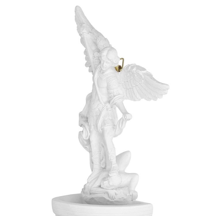 Saint Michael the Archangel holy water font, side view with wall hanger