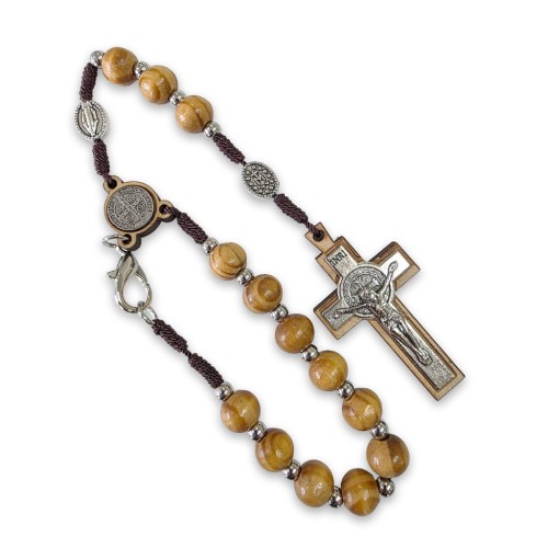 Wooden St. Benedict rosary decade for car with crucifix, 27.5 cm