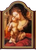 Kalendarz adwentowy Madonna z Dzieciątkiem wersja I z reprodukcją obrazu Jana Gossaerta w czerwonej i złotej oprawie