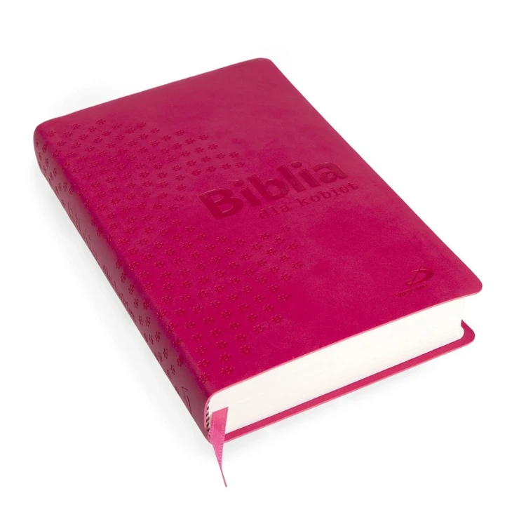 Biblia dla kobiet w malinowej oprawie z kwiatowym tłoczeniem i paginatorami