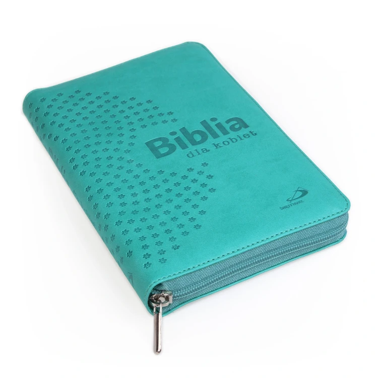 Turkusowa Biblia dla kobiet – zamknięta książka z suwakiem