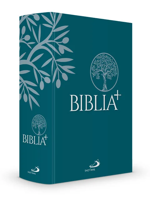 Biblia Plus w twardej turkusowej oprawie – okładka i grzbiet