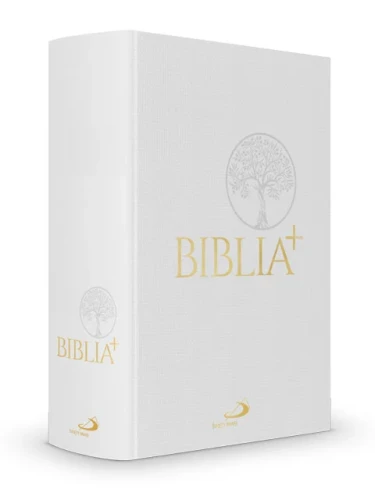 Biblia Plus biała w płóciennej oprawie – okładka i grzbiet