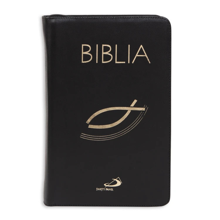 Czarna Biblia z rybką – przednia okładka z symbolem ryby