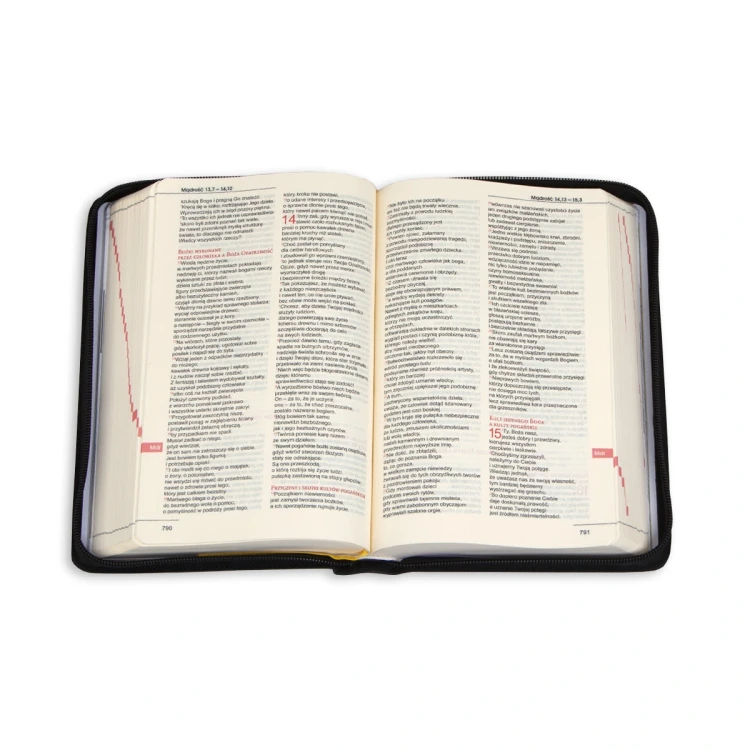 Otwarta czarna Biblia z suwakiem – tekst i przypisy