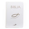 Biała Biblia z rybką – przednia okładka ze złoconym symbolem