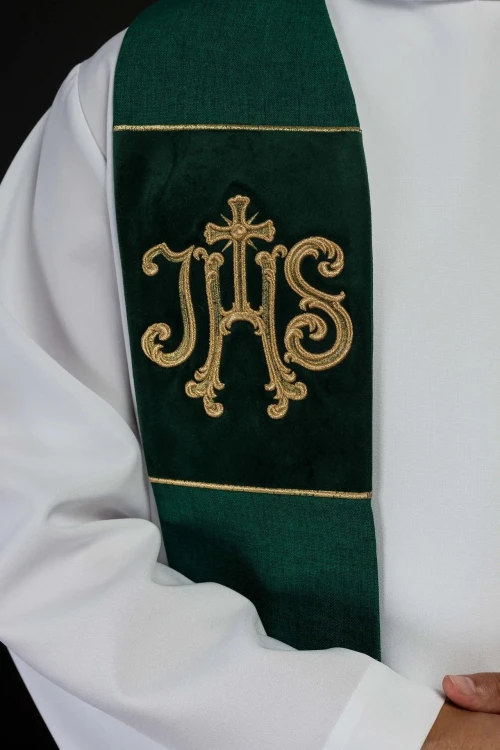 Zielona stuła aksamitna z monogramem IHS – zdjęcie 3
