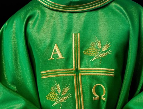 Ornat zielony Alfa i Omega, kłosy zboża i krzyż – zdjęcie 1