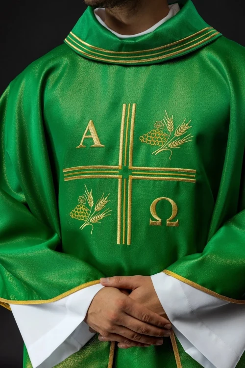 Ornat zielony Alfa i Omega, kłosy zboża i krzyż – zdjęcie 3