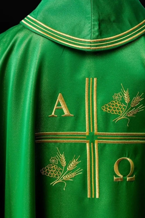 Ornat zielony Alfa i Omega, kłosy zboża i krzyż – zdjęcie 7