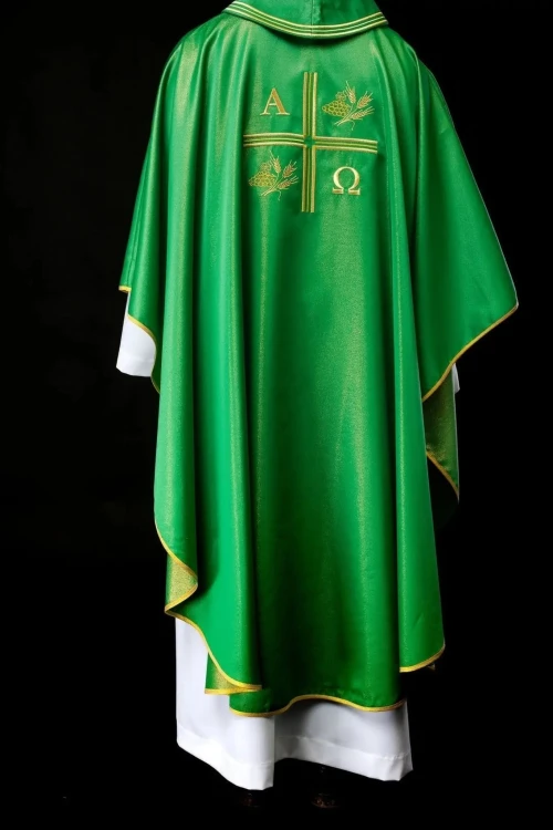 Ornat zielony Alfa i Omega, kłosy zboża i krzyż – zdjęcie 8