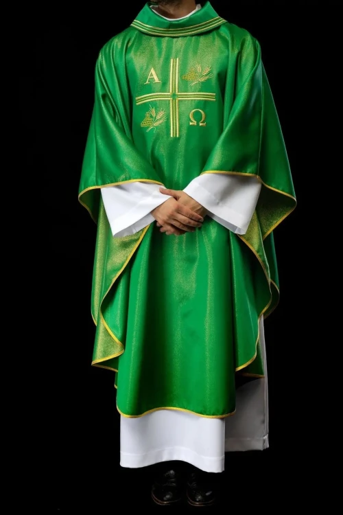 Ornat zielony Alfa i Omega, kłosy zboża i krzyż – zdjęcie 9