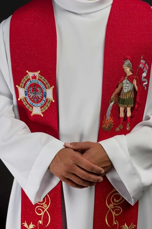 Stuła kapłańska czerwona ze św. Florianem – zdjęcie 2