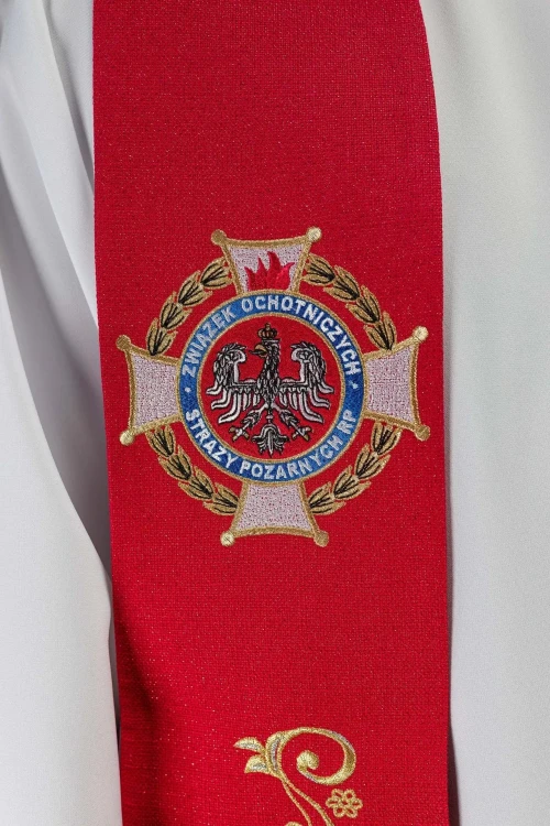 Stuła kapłańska czerwona ze św. Florianem – zdjęcie 3