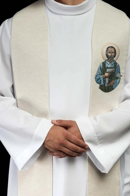 Stuła kapłańska ecru ze św. Józefem – zdjęcie 3