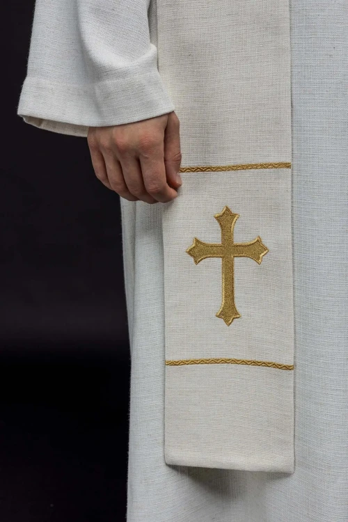 Stuła kapłańska ecru ze św. Ojcem Pio – zdjęcie 3