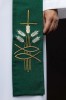 Stuła kapłańska zielona z haftem PAX, kłosami i rybą – zdjęcie 4