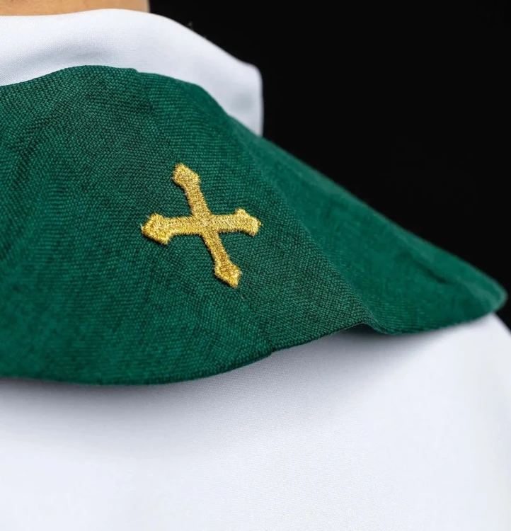 Stuła kapłańska zielona z haftem PAX, kłosami i rybą – zdjęcie 5