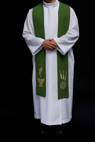 Stuła kapłańska zielona z haftem eucharystycznym