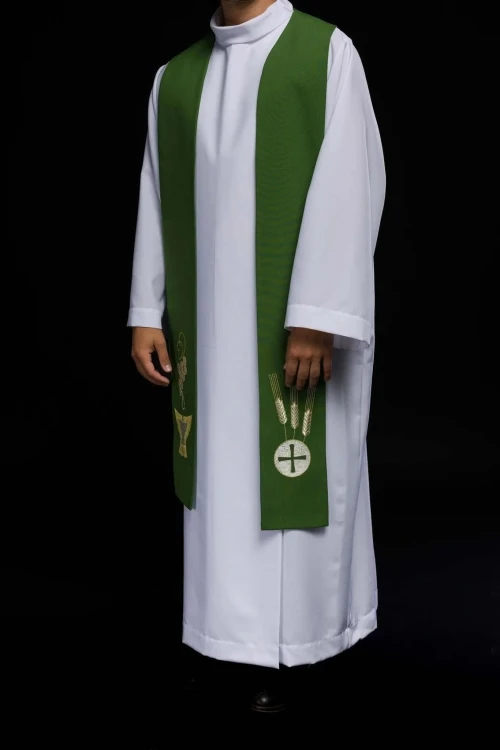 Stuła kapłańska zielona z haftem eucharystycznym – detal 6