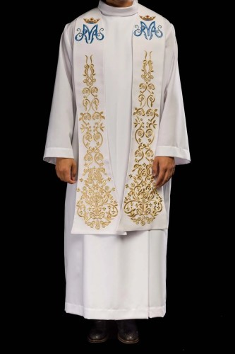Stuła liturgiczna biała z haftem maryjnym